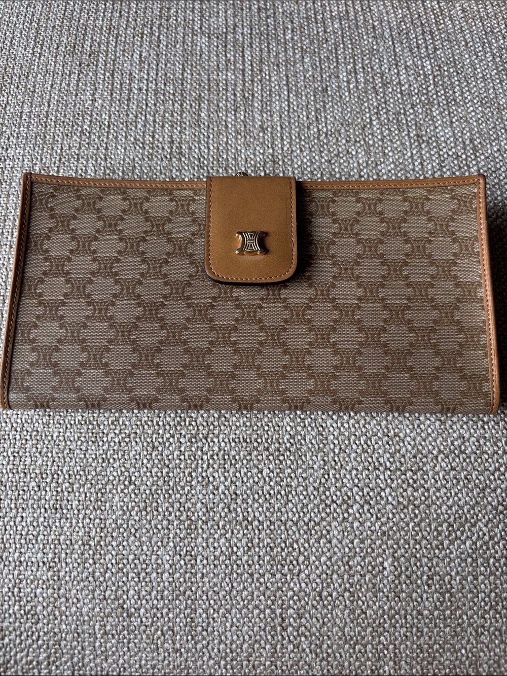 Celine Brown Monogram Canvas Wallet with Tan Trim